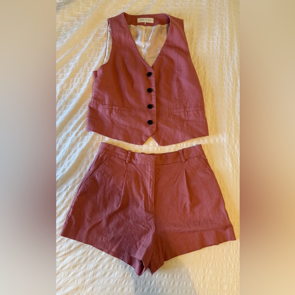 Zara Blush Button-Up Vest and Shorts Set